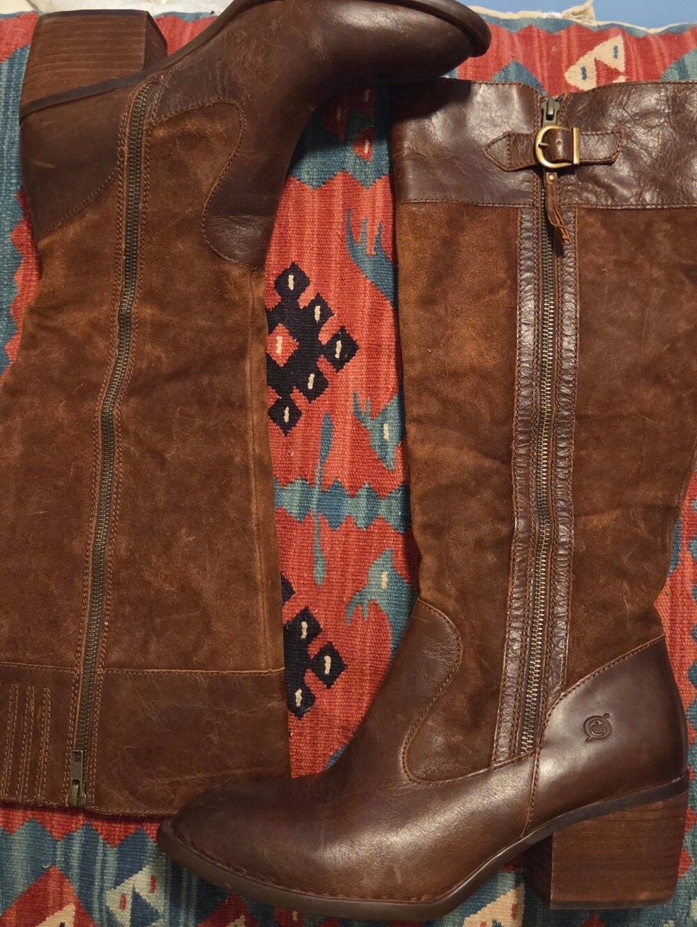 Born Uchee New Rust Leather & Suede Extended Calf Riding Boots Size 10